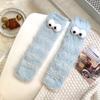 Calcetines peludos para mujer con ojos de dibujos animados, divertidos calcetines de tubo medio, gruesos y cálidos para el invierno, calcetines de muñeca para el hogar.