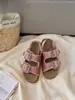 ¡En stock, se envía al instante! Zapatos de Estilo Similar a los de Mamá Uva, Sandalias de Terciopelo con Doble Hebilla, Punta Redonda, Estilo Perezoso Slip-On, Suela Gruesa Tipo Birkenstock para Mujer