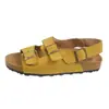Versão em Couro~Sandálias Birkenstock com Solado Grosso de Cortiça Femininas Novo Estilo da Primavera Moda Retrô Outdoor Couro Macio Sandálias Romanas Femininas