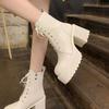 Botas Martin de Punta Redonda y Tacón Grueso con Cordones para Mujer, Botines Cortos de Plataforma y Suela Gruesa de Tacón Alto para Petite, Botas Vintage de Cuero Suave para Niños