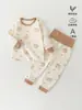 Conjunto de roupas de outono para bebê em algodão puro, roupa íntima para bebê sem costura de cintura alta que protege a barriga, pijama de duas peças, roupa para casa de recém-nascido