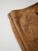 Saia Midi Casual Retro em Camurça Linha A com Cintura Alta, Fechamento Frontal com Botões, Bolsos Duplos, Efeito Emagrecedor, Adequada para Mulheres que Trabalham Fora, Saia Curta