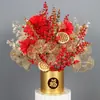 Flores Artificiales Doradas, Arreglo Floral de Cubeta de Bendición de Año Nuevo, Material Floral para Salón de Bodas de Eucalipto y Frutos de Acebo, Adornos Chinos
