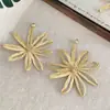 Pendientes de Flor Grande Tejidos de Paja Estilo Resort Costero para Mujer, Pendientes Pequeños Bohemios Exagerados que Muestran la Cara sin Pinzas para Orejas Perforadas