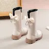 Botas Altas Largas de Niña con Lazo de Mariposa 2026 Otoño/Invierno Nuevo Estilo Botas Altas Largas para Niña Botas de Princesa Botas Altas de Cuero Negro con Felpa