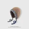 Gorro de Felpa Cálido de Invierno con Cuerda de Color para Protección de Orejas, Versátil, Cortavientos, Tejido de Lana, Forro Polar, Engrosado, Gorro de Ciclismo