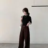 Camiseta Básica Lyocell Lã Gola Alta Manga Média para Mulheres, Blusa Slim Fit Manga Três Quartos de Mistura Lyocell-Acetato