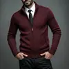 Suéter masculino com forro de fleece, cardigã de tricô, gola alta estilo jovem, com zíper, peça de outer wear, outono/inverno 2026, de fronteira
