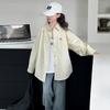Internet Celebrant Girls Moda Estilo Coreano Versátil Cor Sólida Lapela Top para Crianças Grandes Primavera e Outono Novo Camisa Cartoon Estilo Estrangeiro Tendência