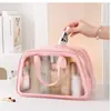 Bolsa de Maquiagem Portátil Fashionável com Separação Seco e Úmido PU Transparente Grande Capacidade Dupla Camada Bolsa de Higiene Pessoal Maquiagem Bolsa de Viagem Praia