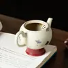 Bule Redondo com Padrão de Borboleta Vermelha e Flores Estilo Dinastia Tang e Song, Conjunto de Chá Kung Fu com Filtro de Bola, Bule de Cerâmica para Uso Doméstico