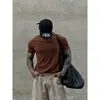 Camiseta Masculina Cinza Gola Redonda Manga Curta Estilo Americano Durão Fitness Esportes Casual Amiga da Pele Respirável Camiseta Básica Casual Top