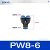 Conector neumático de plástico azul en T PY6 tubo de gas inserción rápida PW junta rápida PEG12-8/4/10 reductor