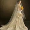 Noiva Véu de Noiva Camada Única Longo Trailing Headwear Cobrindo High-end Fotografia de Casamento Vestido de Noiva Foto Acessórios para o Cabelo