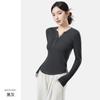 Camisa Base Antibacteriana de Veludo Alemão Gola V Nova para Primavera e Outono para Mulheres, Top Quente de Manga Longa com Gola Redonda da Moda, Modelagem Slim Fit para Mulheres