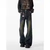 Jeans patchwork deconstruidos retro americanos para hombre, pantalones rectos holgados de otoño, pantalones de pierna ancha lavados y desgastados de marca de moda