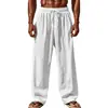 Pantalones Deportivos de Algodón y Lino Transpirables Hip Hop para Hombre Moda Tendencia Color Sólido Casual Delgados Pantalones Casuales