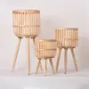 Jarrón alto de mimbre para flores, maceta tejida creativa, soporte para flores estilo ins, soporte decorativo para macetas de interior, soporte de madera para flores para balcón