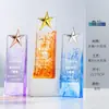 Trofeo de cristal personalizado con panel biselado iridiscente fluido, estrella de cinco puntas, premio de alta gama para la reunión anual de la empresa, premio al empleado destacado