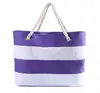 Nueva Bolsa de Lona Versátil Ultra-Simple de Cuerda Gruesa de Cáñamo Bolso de Hombro Patchwork Rayas de Playa Bolsa Ecológica