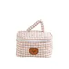 Bolsa de cosméticos con oso bordado de gran capacidad, bonita bolsa de almacenamiento para mujer, bolso de mano acolchado de algodón de gran capacidad portátil para estudiantes