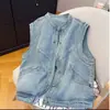 Chaleco de mezclilla blanco con diseño de grulla de almohada, súper elegante y a la moda para mujer, moderno y chic, nuevo chaleco versátil sin mangas para la primavera de 2026
