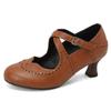 Zapatos Brogue para Mujer de Primavera y Otoño Flor Quemada Estilo Británico Retro Tacón de Grano de Madera Tacón Grueso Tacón Alto Correa con Hebilla Cruzada Zapatos Casuales para Mujer