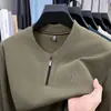 Moletom masculino popular e moderno de manga comprida, top com zíper e gola redonda da moda de outono, camiseta básica estilosa, camiseta de manga comprida
