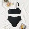 2026 Nuevo Bikini Estilo Europeo y Americano de Amazon Color Sólido de un Hombro Cintura Baja Sexy Bikini de Dos Piezas para Mujer