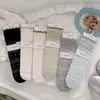 Calcetines Slouch Estilo Delgado Youjiaxiu para Primavera y Verano, Calcetines con Diseño Hueco, Bloques de Color y Borde Fruncido Estilo Miu, Calcetines de Encaje de Seda