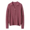 Novo Top Base de Tricô com Botões Meio e Ponto Trançado 100% Caxemira Pura para Mulheres Outono e Inverno Camisola Camada Interna Top com Gola Tesoura