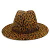 AliExpress Amazon otoño e invierno Nuevo sombrero de tweed con estampado de leopardo Moda europea y americana ala ancha Sombrero Jazz MNDJS256
