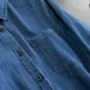 Camisa jeans casual elegante de manga longa, corte reto, gola de lapela, algodão puro, minimalista nórdica, versátil e estilosa, para mulheres, nova para o outono