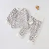 Conjunto de algodón puro para bebé Clase A de cintura alta que protege la barriga, ropa de otoño sin costuras para recién nacidos, pijamas de bebé, capa base para niños y niñas