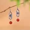 Pendientes de plata de ley 925 con diseño de fénix y cinabrio retro con diseño de flor de cloisonné azul quemada para mujer