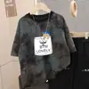Camiseta Estampada Tie-Dye de Manga Curta Infantil para Meninos, Estilo Coreano de Verão, Caimento Solto, Marca Tendência, Versátil, Respirável, para Crianças Maiores