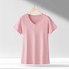 15 Colores Productos genuinos Algodón Pima de Caballo Corazón de Pollo Cuello en V Hombro Verano Casual Combinable Algodón Puro Camiseta de Manga Corta Camiseta Básica para Mujer