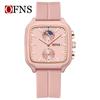 Reloj Popular de Cuarzo Ofns con Cuatro Manecillas, Forma Cuadrada, Multiluminoso, Reloj de Silicona Impermeable, con Sol, Luna y Estrellas, Reloj Femenino Luminoso de Gama Alta