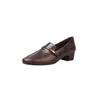 Mocasines de Textura Elegante para Viajar con Hebilla Metálica, Colección Primavera 2026, Tacón Medio Grueso, Punta Redonda, Piel Genuina, Zapatos de Mujer de Corte Bajo