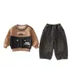 Conjunto de Ropa de Otoño para Niños 2026 Nuevo Sudadera de Mezclilla con Parches para Niños Conjunto Casual de Dos Piezas de Primavera y Otoño para Bebé