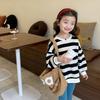 Sudadera con parche de oso a rayas para niños y niñas Elmo Bebé Otoño Estilo Coreano Moderna Camiseta de Cuello Redondo para Niños Pequeños y Niños