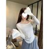 Foto Real e Preço Real Outono e Inverno Estilo K Desejo Puro Gola Alta Mangas Sino Elegantes Tricô com Fio Cardado Roupa de Baixo Tricô Top