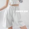 1430 # Eu Perco Calças Esportivas Waffle Retas de Comprimento Médio Shorts Femininos de Verão Sexy de Cintura Alta Casuais de Perna Larga Calças de Cinco Pontos