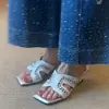 Sandalias de Tacón de Cuña Irregular de Punta Cuadrada, Bloques de Color, Elegantes, Versátiles, Estilo Retro, con Punta Abierta, para Uso en Exteriores, Marca Chuyuji