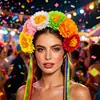 Diadema de Flor de Simulación Transfronteriza de Amazon Tocado de Flor Colorido Exagerado de Carnaval Cintas de Festival Arcoíris Accesorios para el Cabello para Mujeres