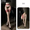 Meias Qianai Sexy Peça Única com Suspensórios de Renda, Ultrafinas, Sexy, Transparentes e Tentadoras, Bumbum Aberto e Exposto Sem Tirar