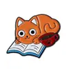 Broche de Série de Livros Fofa de Nova Personalidade, Acessórios Criativos de Gato Lendo em Desenho Animado, Insígnia