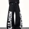 Pantalones de Mezclilla de Pierna Recta de Diseño Holgado High Street de Longitud Completa para Hombre, Estilo Retro Americano con Retazos Hip-Hop 2025