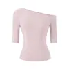26167-Camiseta Fashion Justa de Manga Média com Gola Assimétrica para Emagrecimento de Menina Quente para Mulheres Primavera/Verão 2026 Novo Top Europeu e Americano Sexy Ajustado