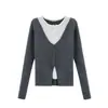 Item Popular de Alta Qualidade das Treze Linhas de Guangzhou ~ Conjunto de Duas Peças Feminino de Outono em Tricô Cor Café com Gola Redonda, Mangas Longas, Modelagem Slim